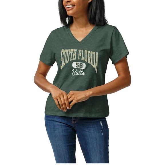 Women's League Collegiate Wear Heather Green South Florida Bulls Intramural Boyfriend V-Neck T-Shirt