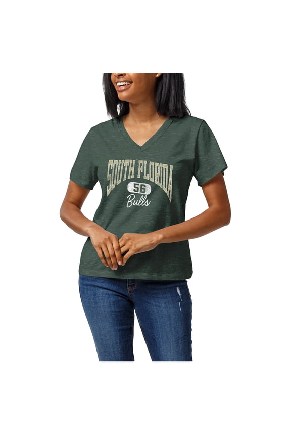 Women's League Collegiate Wear Heather Green South Florida Bulls Intramural Boyfriend V-Neck T-Shirt