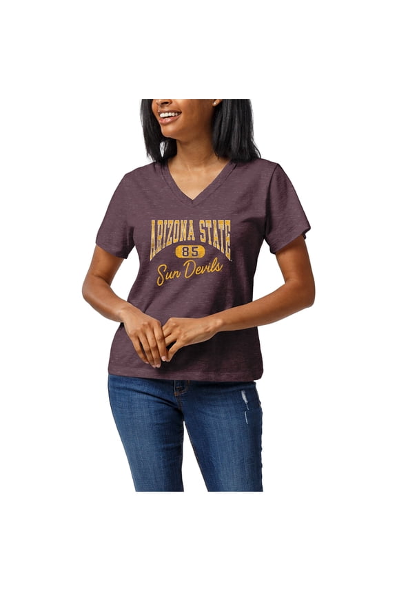Women's League Collegiate Wear Heather Maroon Arizona State Sun Devils Intramural Boyfriend V-Neck T-Shirt