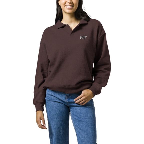 Women's League Collegiate Wear  Heather Maroon MIT Engineers Victory Springs Tri-Blend Collared Pullover Sweatshirt