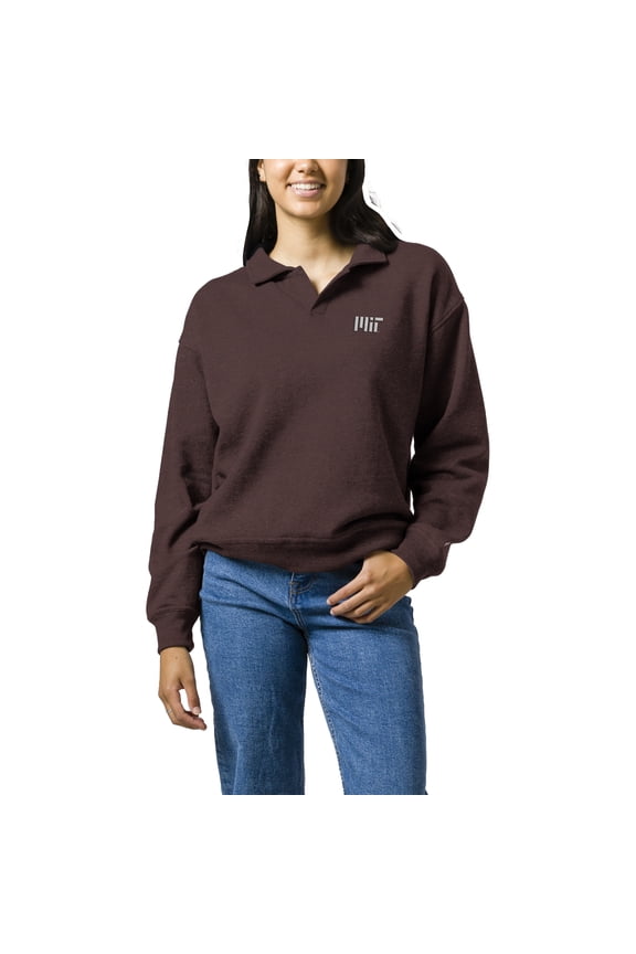 Women's League Collegiate Wear  Heather Maroon MIT Engineers Victory Springs Tri-Blend Collared Pullover Sweatshirt