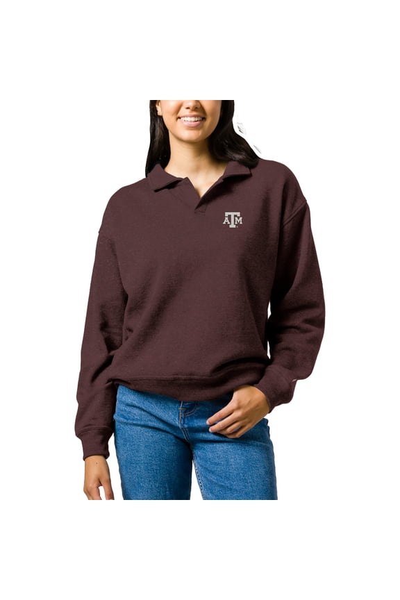 Women's League Collegiate Wear  Heather Maroon Texas A&M Aggies Victory Springs Tri-Blend Collared Pullover Sweatshirt