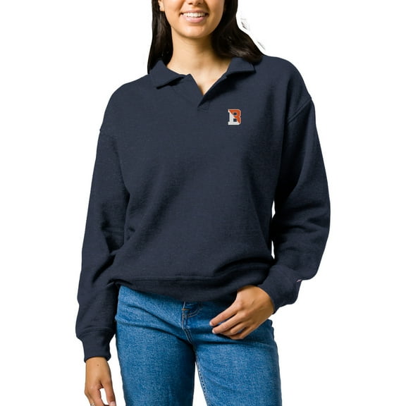 Women's League Collegiate Wear  Heather Navy Bucknell Bison Victory Springs Tri-Blend Collared Pullover Sweatshirt