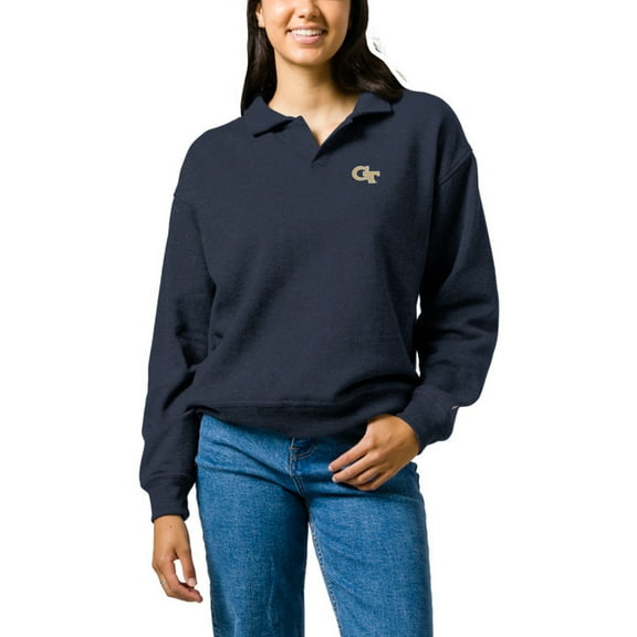 Women's League Collegiate Wear  Heather Navy Georgia Tech Yellow Jackets Victory Springs Tri-Blend Collared Pullover