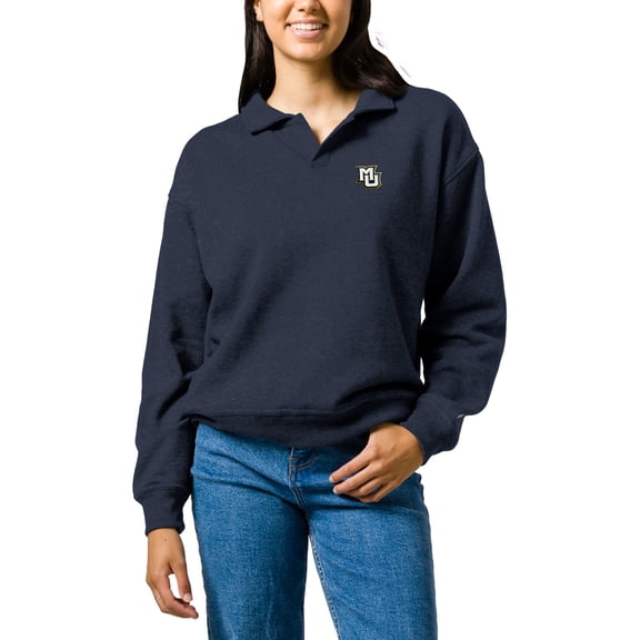 Women's League Collegiate Wear  Heather Navy Marquette Golden Eagles Victory Springs Tri-Blend Collared Pullover
