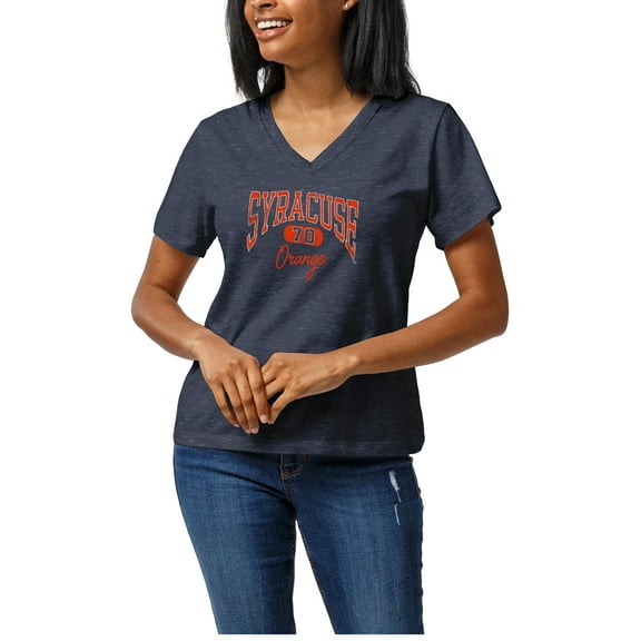 Women's League Collegiate Wear Heather Navy Syracuse Orange Intramural Boyfriend V-Neck T-Shirt