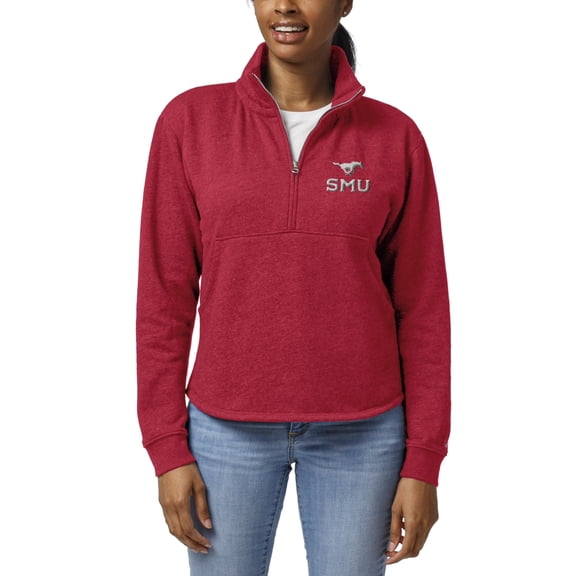 Women's League Collegiate Wear Heather Red SMU Mustangs Victory Springs Tri-Blend Quarter-Zip Pullover Sweatshirt