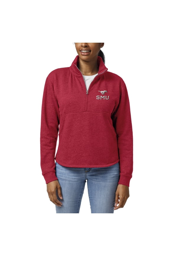 Women's League Collegiate Wear Heather Red SMU Mustangs Victory Springs Tri-Blend Quarter-Zip Pullover Sweatshirt