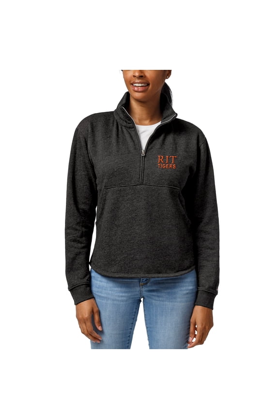 Women's League Collegiate Wear Heathered Black Rochester Institute of Technology Tigers Logo Victory Springs Half-Zip