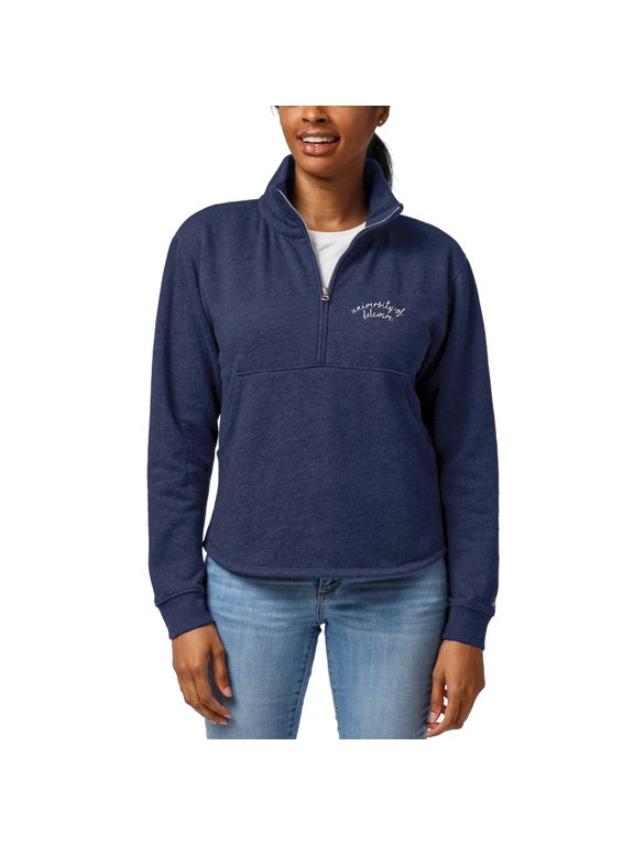 Women's League Collegiate Wear Heathered Navy Delaware Fightin' Blue Hens Logo Victory Springs Half-Zip Pullover Jacket