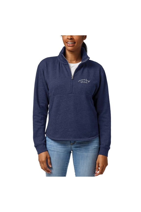 Women's League Collegiate Wear Heathered Navy Delaware Fightin' Blue Hens Logo Victory Springs Half-Zip Pullover Jacket