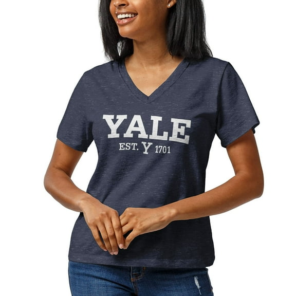 Women's League Collegiate Wear Heathered Navy Yale Bulldogs Intramural Boyfriend V-Neck T-Shirt