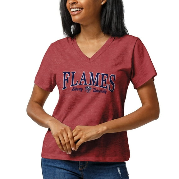 Women's League Collegiate Wear Heathered Red Liberty Flames Intramural Boyfriend V-Neck T-Shirt