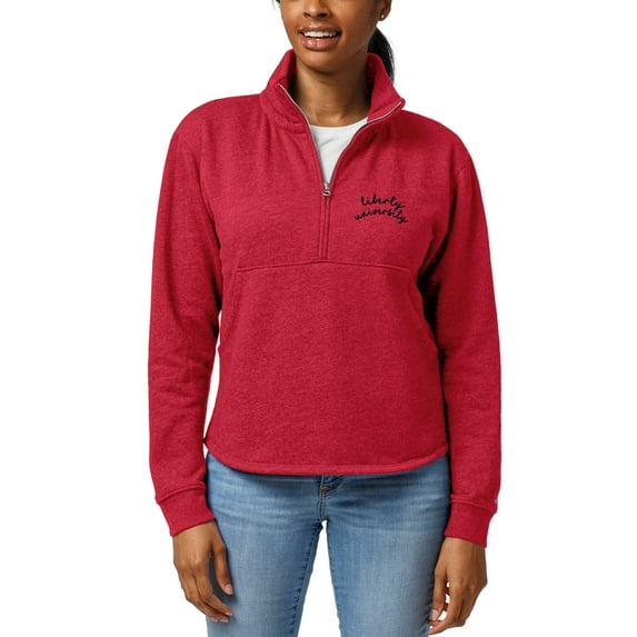 Women's League Collegiate Wear Heathered Red Liberty Flames Logo Victory Springs Half-Zip Pullover Jacket