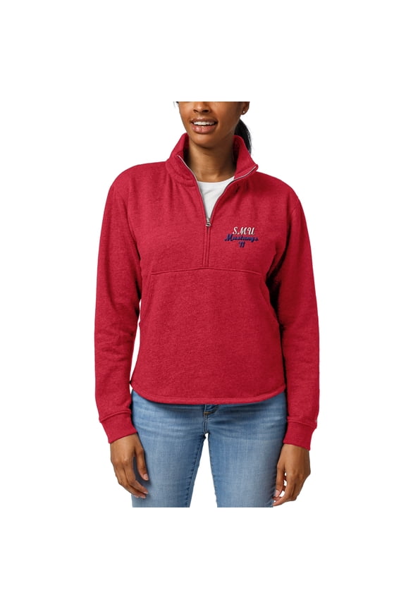 Women's League Collegiate Wear Heathered Red SMU Mustangs Victory Springs Half-Zip Pullover Jacket