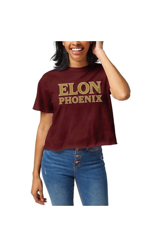 Women's League Collegiate Wear Maroon Elon Phoenix Clothesline Cropped T-Shirt