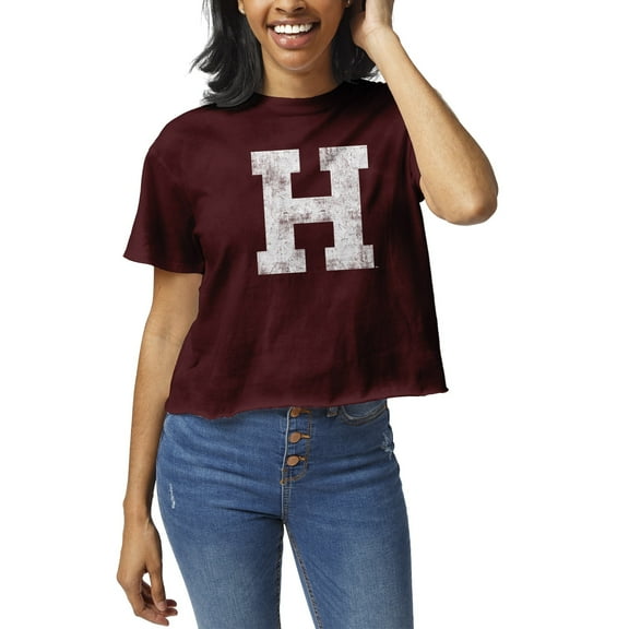 Women's League Collegiate Wear Maroon Harvard Crimson Clothesline Crop T-Shirt