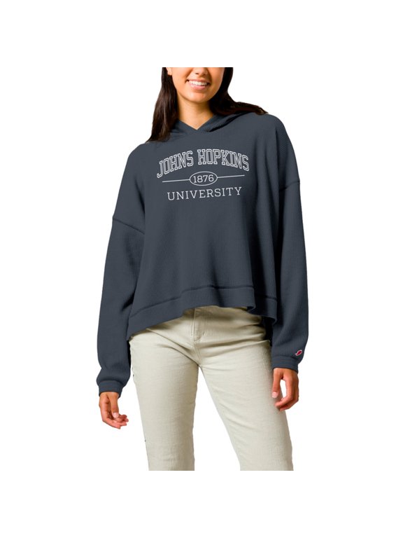 Women's League Collegiate Wear Navy Johns Hopkins Blue Jays Waffle Oversized Long Sleeve Hoodie T-Shirt