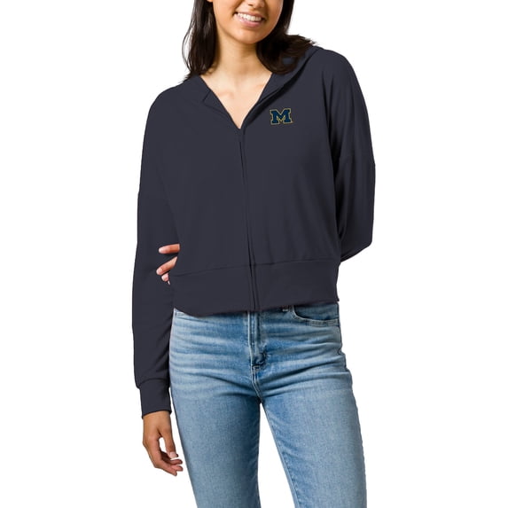 Women's League Collegiate Wear Navy Michigan Wolverines All Day Midi Full-Zip Cropped Hoodie