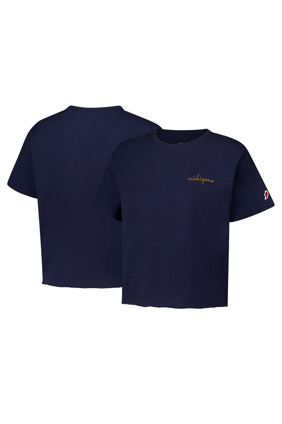 Women's League Collegiate Wear Navy Michigan Wolverines Clothesline Cotton Midi T-Shirt