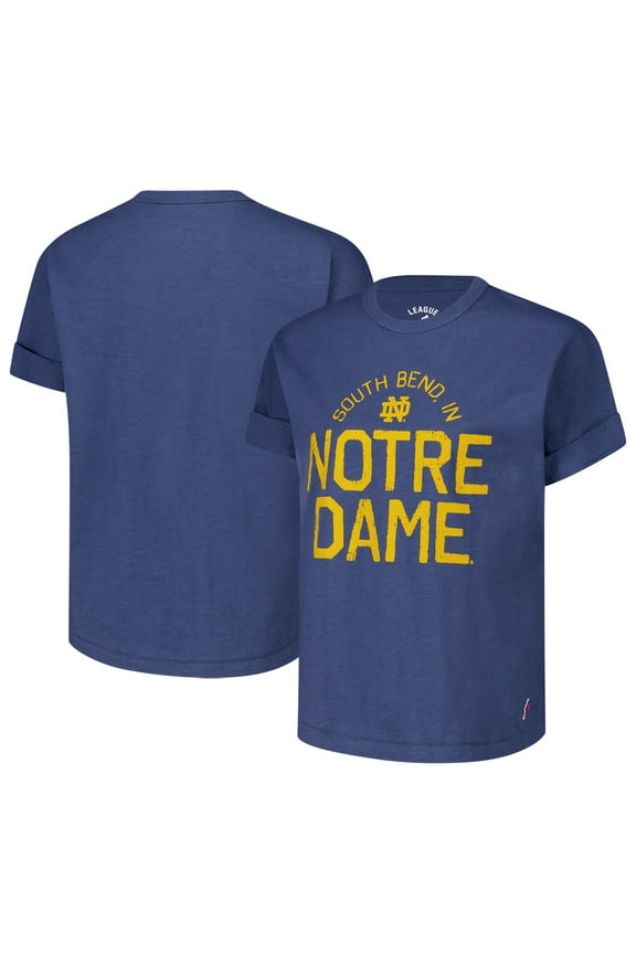 Women's League Collegiate Wear Navy Notre Dame Fighting Irish Slub Rolled Cuff T-Shirt