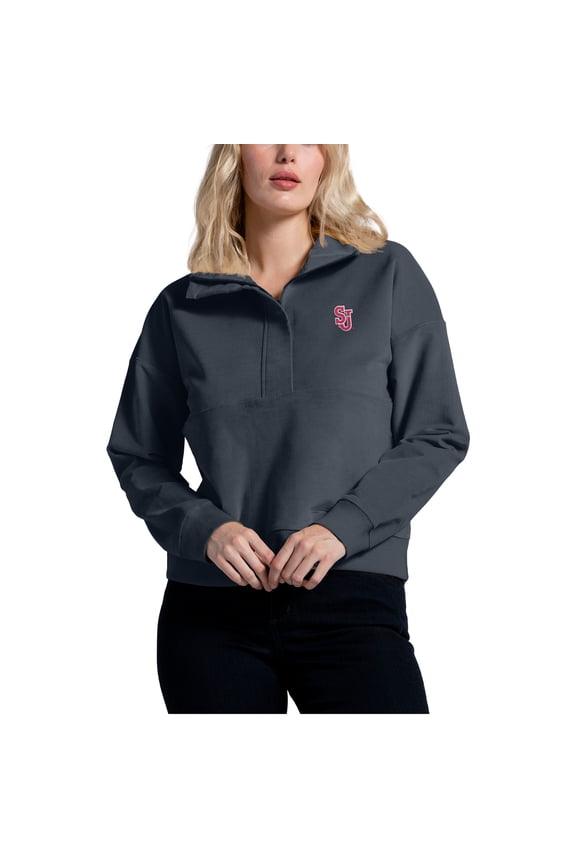 Women's League Collegiate Wear Navy St. John's Red Storm Stretch Cord Half-Zip Sweatshirt