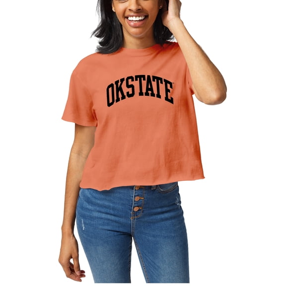 Women's-League Collegiate Wear  Orange Oklahoma State Cowboys Clothesline Cotton Cropped T-Shirt