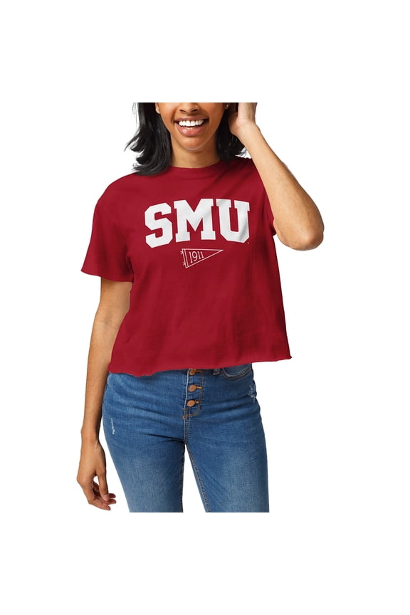 Women's League Collegiate Wear Red SMU Mustangs Pennant Clothesline Cropped T-Shirt