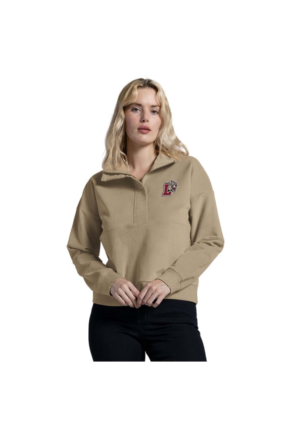 Women's League Collegiate Wear Tan Lafayette College Leopards Half-Zip Sweatshirt