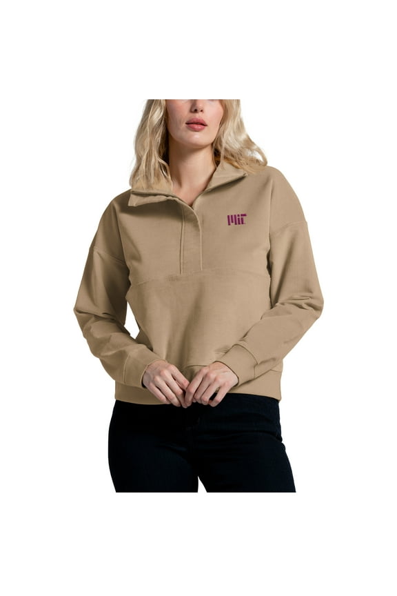 Women's League Collegiate Wear Tan MIT Engineers Stretch Cord Half-Zip Sweatshirt