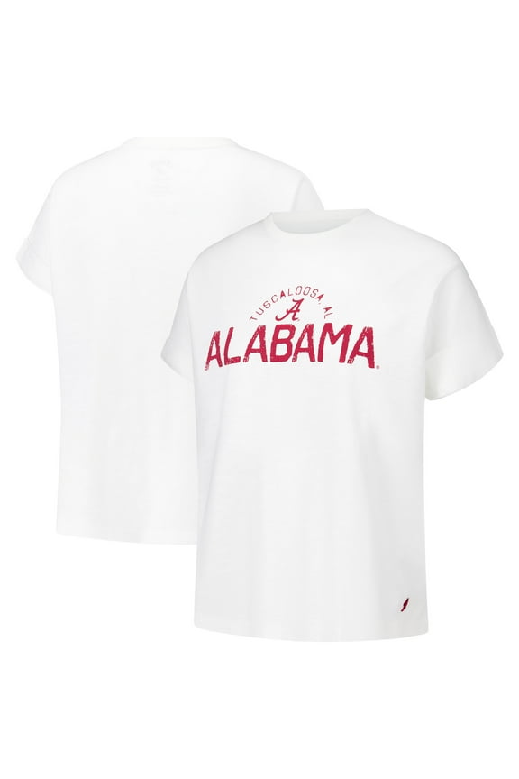 Women's League Collegiate Wear White Alabama Crimson Tide Slub Rolled Cuff T-Shirt