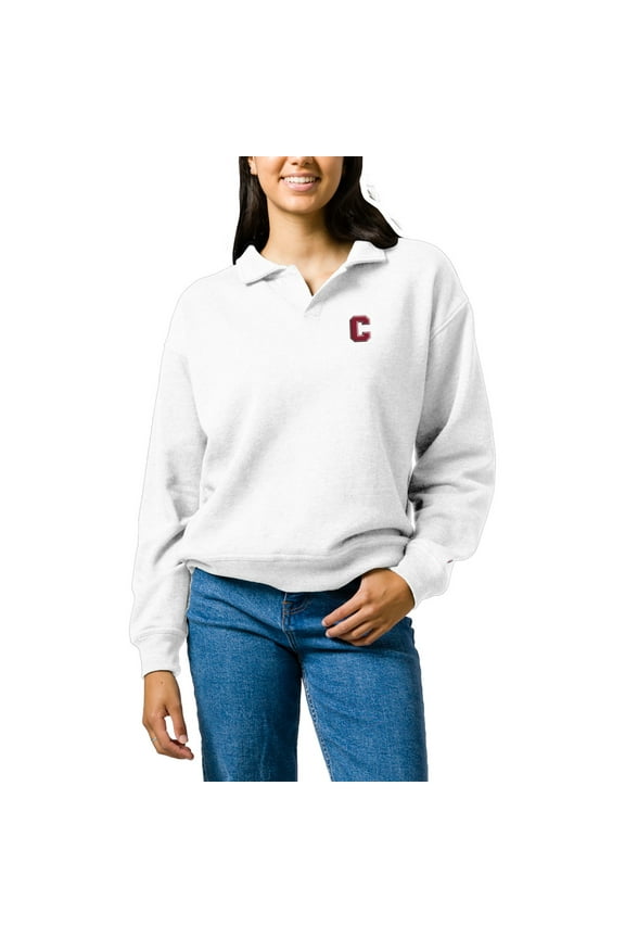 Women's League Collegiate Wear White Cornell Big Red Victory Springs Tri-Blend Collared Pullover Sweatshirt