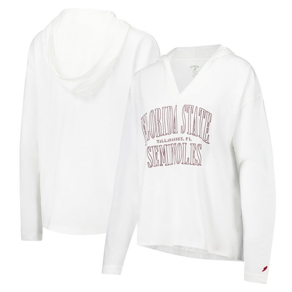 Women's League Collegiate Wear White Florida State Seminoles Slub Long Sleeve V-Neck Hoodie T-Shirt