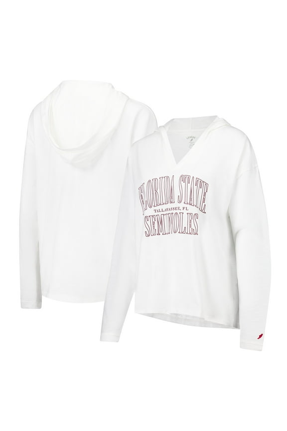 Women's League Collegiate Wear White Florida State Seminoles Slub Long Sleeve V-Neck Hoodie T-Shirt