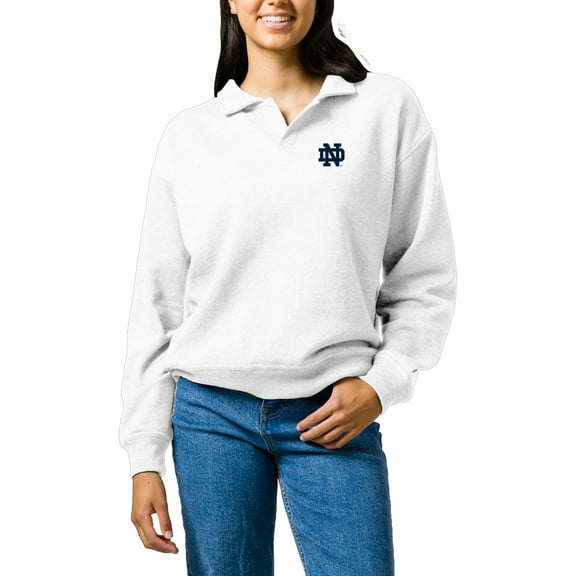 Women's League Collegiate Wear  White Notre Dame Fighting Irish Victory Springs Tri-Blend Collared Pullover Sweatshirt
