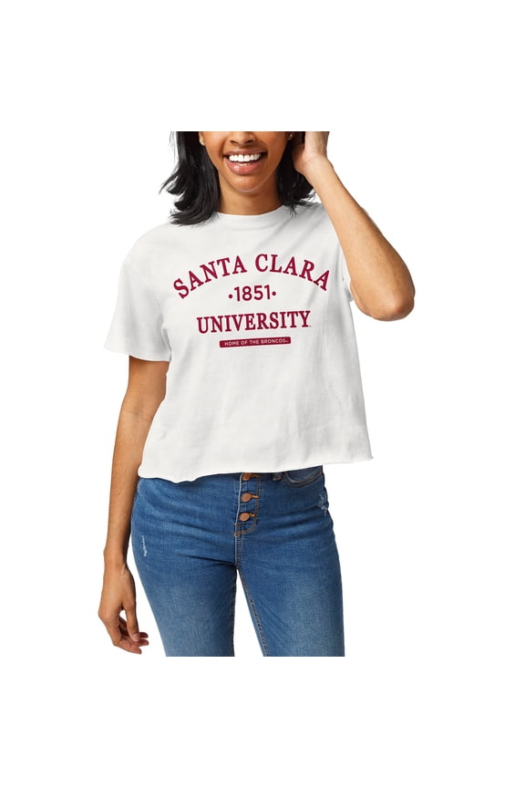 Women's League Collegiate Wear White Santa Clara Broncos Wordmark Clothesline Cropped T-Shirt