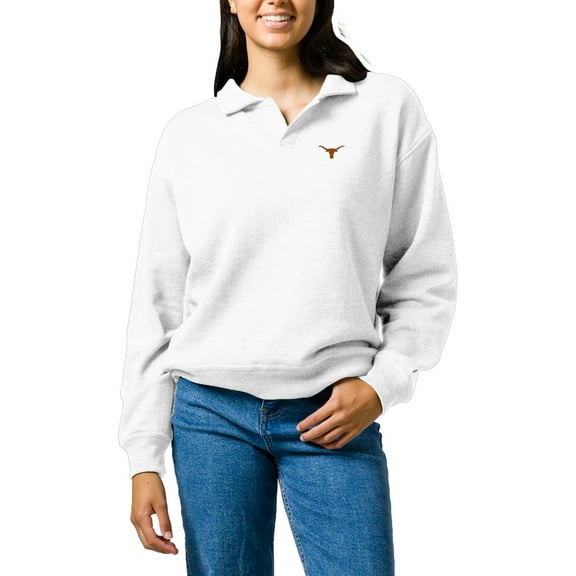 Women's League Collegiate Wear  White Texas Longhorns Victory Springs Tri-Blend Collared Pullover Sweatshirt