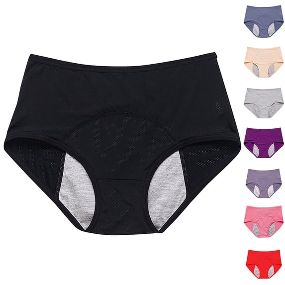 Women's Leak-Proof Menstrual Panties - Mid-Waist Breathable Period Underwear for Postpartum & Plus Size, Full Coverage Anti-Leak Briefs Watermelon Red X-Large
