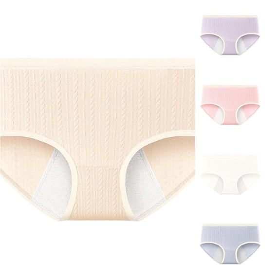 Women's Leak Proof Panties Breathable Pure Crotch Briefs Underwear, XXL, Beige