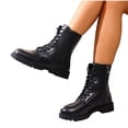 thumbnail image 1 of Women's Leather Ankle Booties Causal Side Zipper Lace-up Boots Women's Chunky Boots Mid Calf Shoes Winter Fall Booties, 1 of 6