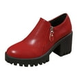 thumbnail image 1 of Women's Leather Ankle Boots Chunky Heel Round Toe Short Slip On Combat Booties Platform Low Top Dress Shoes with Side Zipper Red Size 6.5, 1 of 6