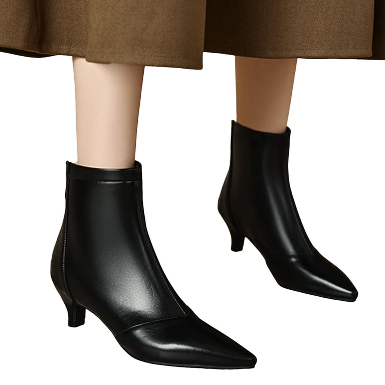 black leather dress boots kitten heel AZALEA WANG WYNNGATE BOOT CARE INSTRUCTIONS Use a branded leather conditioner to clean the product Spring Buckle Detail Pointed Toe