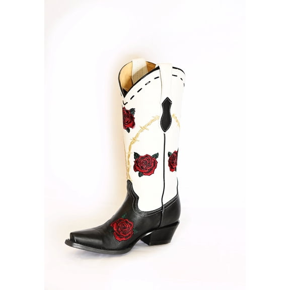 Women's Leather Barbwire Rose Mid-Calf Boots