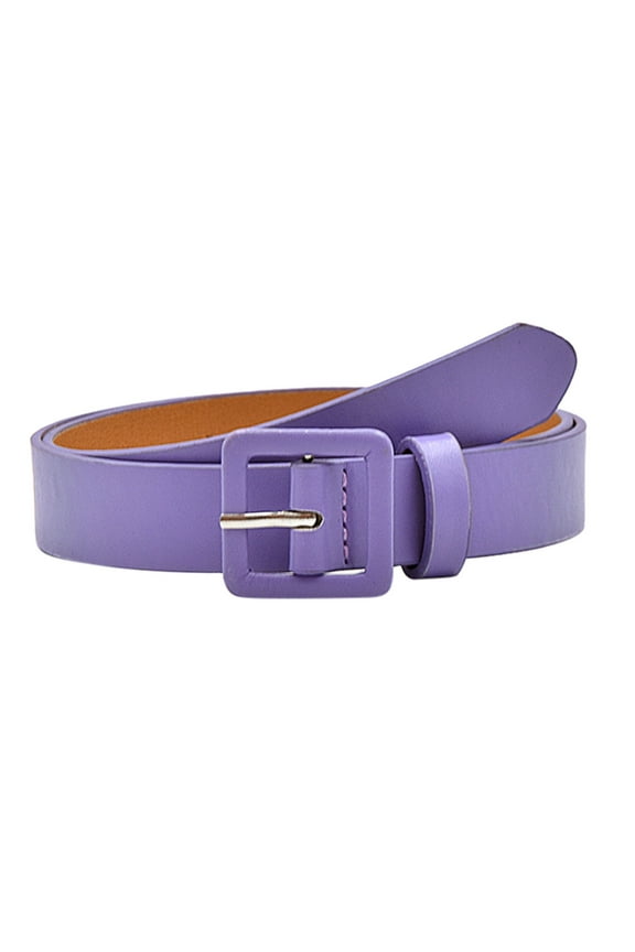 Women's Leather Belt with Small Square Buckle, Solid Color Fashion Belt for Jeans and Pants, Versatile Business and Leisure Wear Accessory, Quality Craftsmanship Gift Ready Belt - Purple