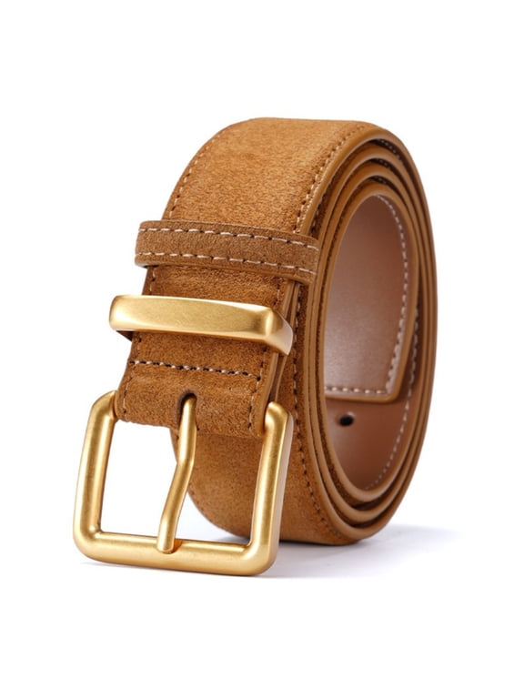 Women's Leather Belt Suede Denim Casual Belt for Women Vintage-Style Slim Waistband for Jeans Dress Camel Color 105cm