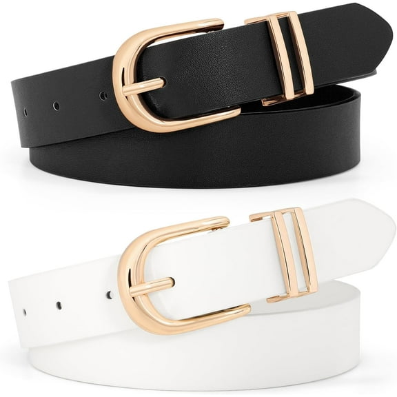 Women's Leather Belt for Jeans Pants Plus Size Faux Leather Fashion Ladies Belts for Dresses with Gold Buckle