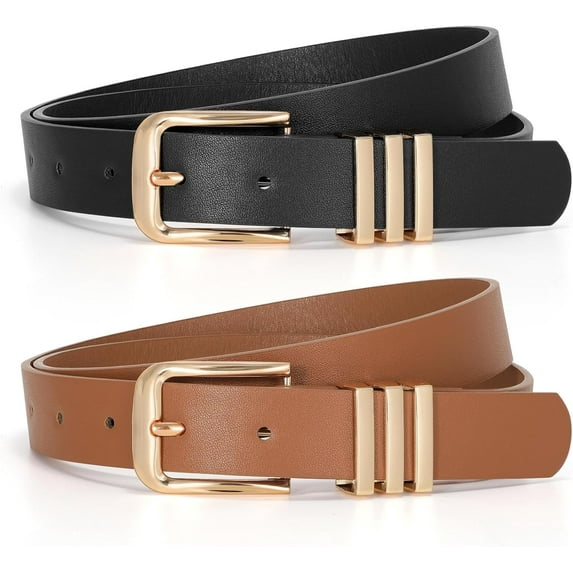 Women's Leather Belts Plus Size Fashion Ladies Waist Belt for Jeans Pants Dress with Metal Gold Buckle