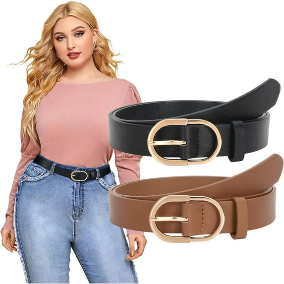 Women’s Leather Belts for Jeans Pants Plus Size Fashion Ladies Belt with Gold Buckle