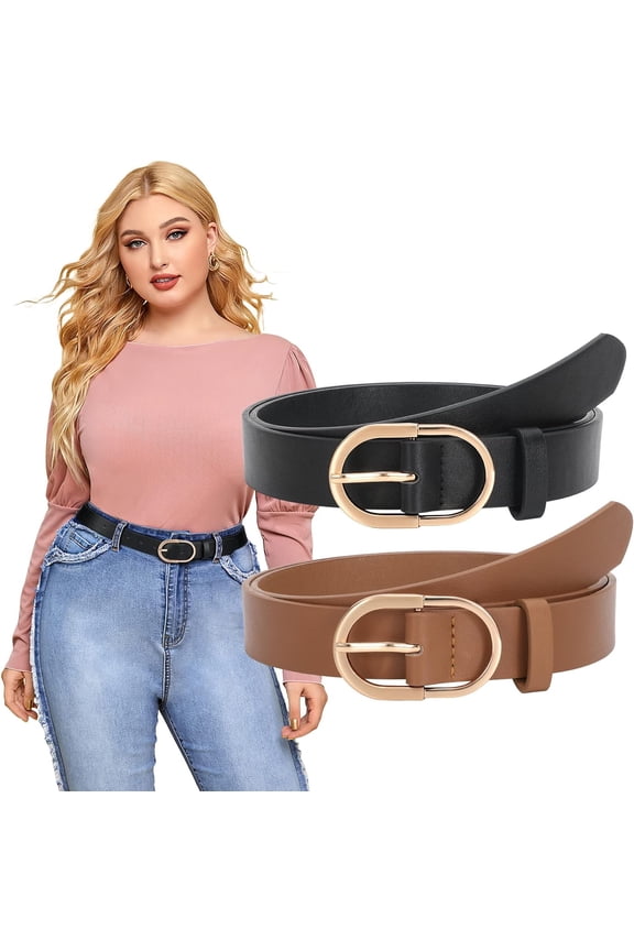 Women’s Leather Belts for Jeans Pants Plus Size Fashion Ladies Belt with Gold Buckle