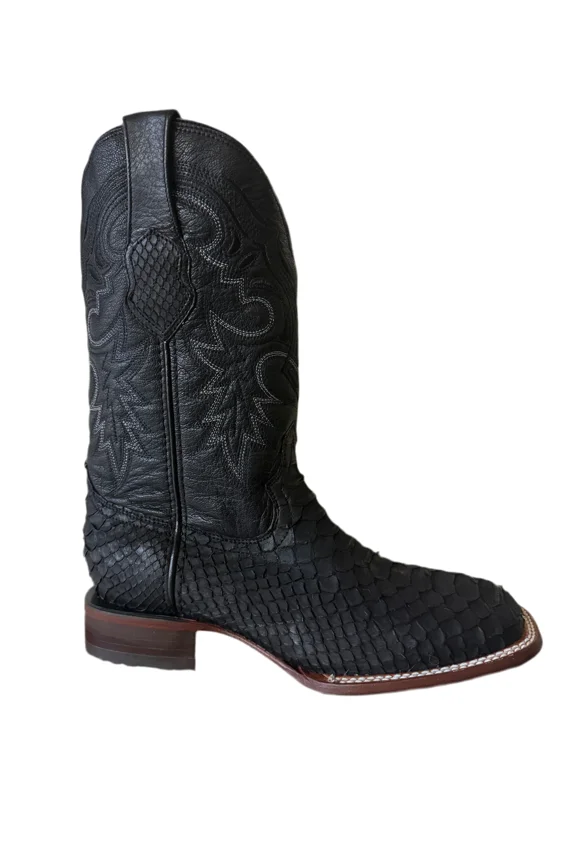 Women's Leather Black Python Mid-Calf Boots